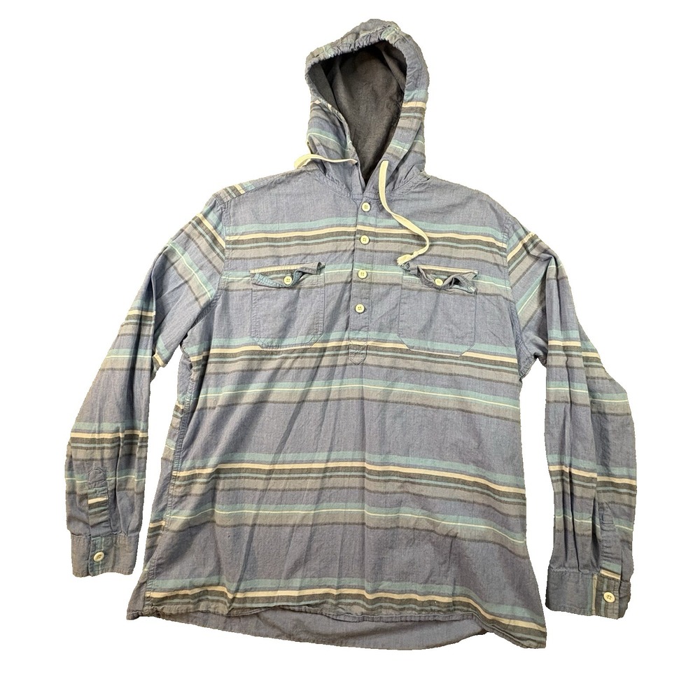 Mossimo Supply Co Men's XL Blue Striped Hooded Pullover Shirt Athletic Fit